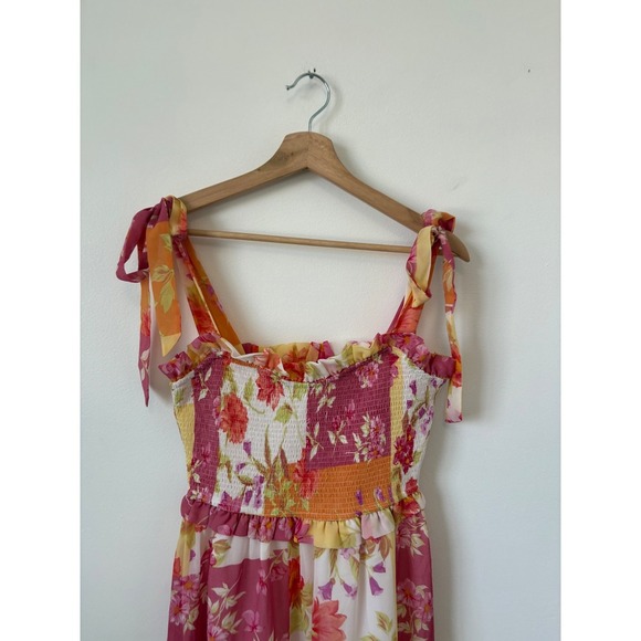 NWOT women's July & June Smocked Floral Dress – Peach Poppy – Size Small - Picture 3 of 6